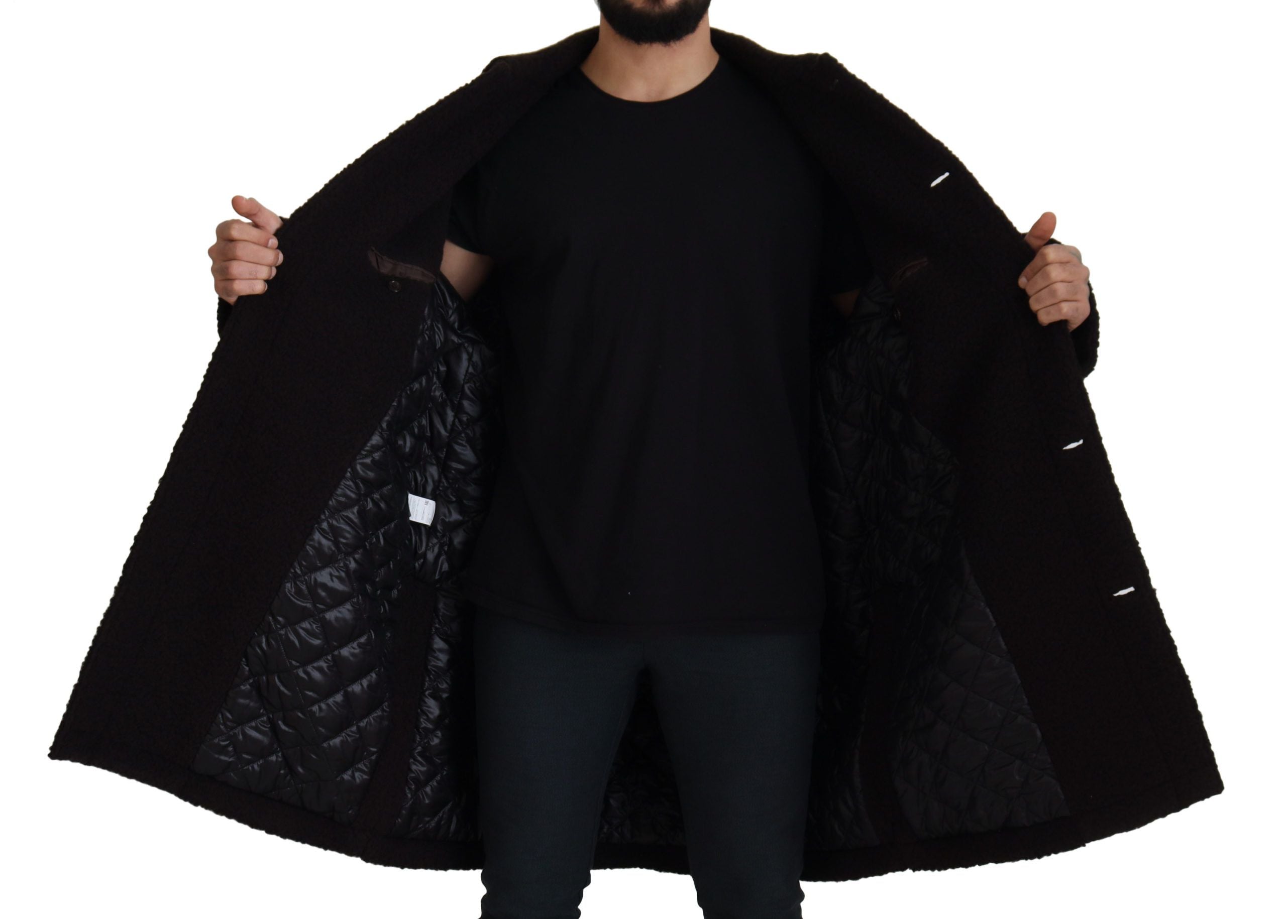 Zwarte alpaca trenchcoat met knopen