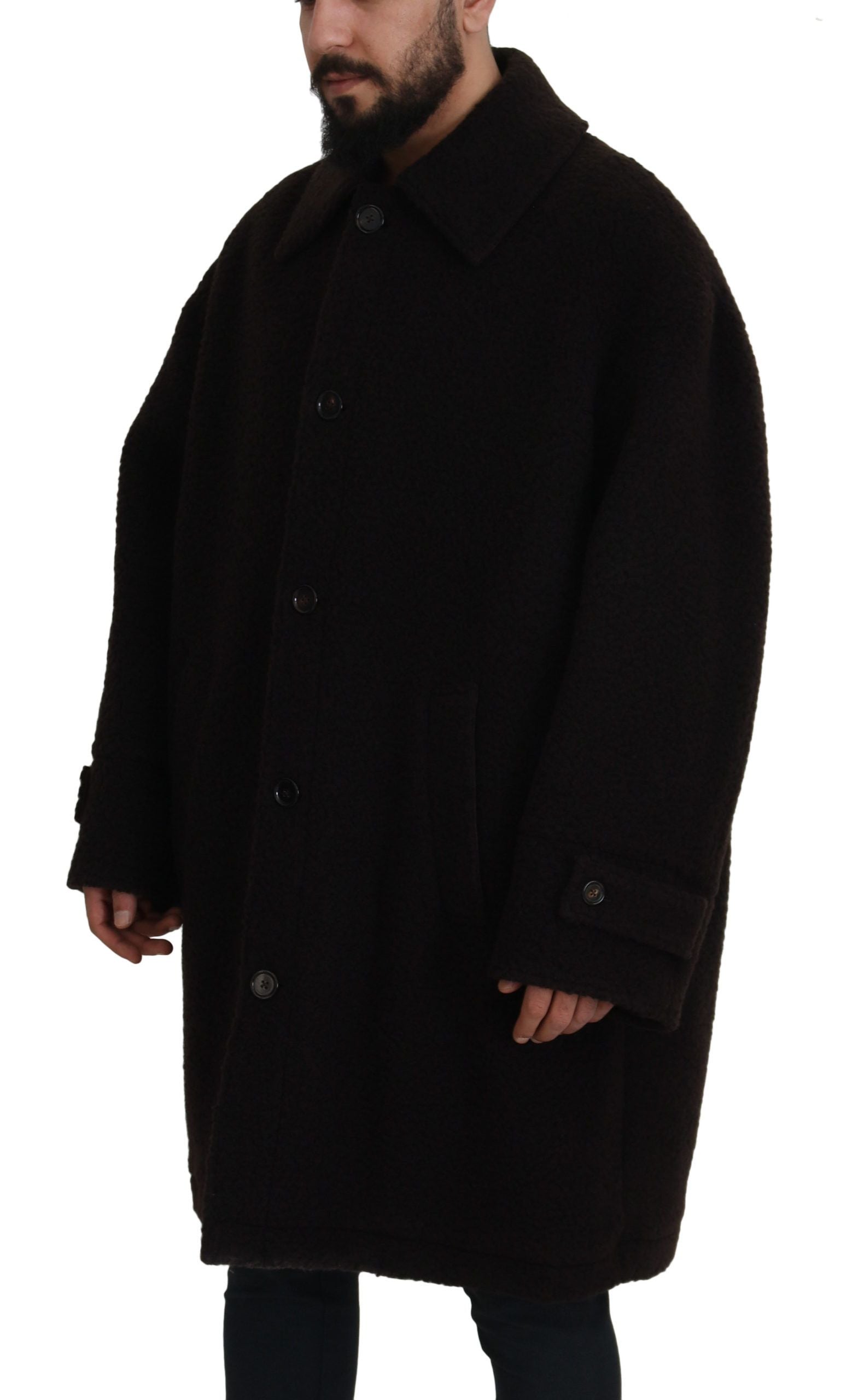 Zwarte alpaca trenchcoat met knopen