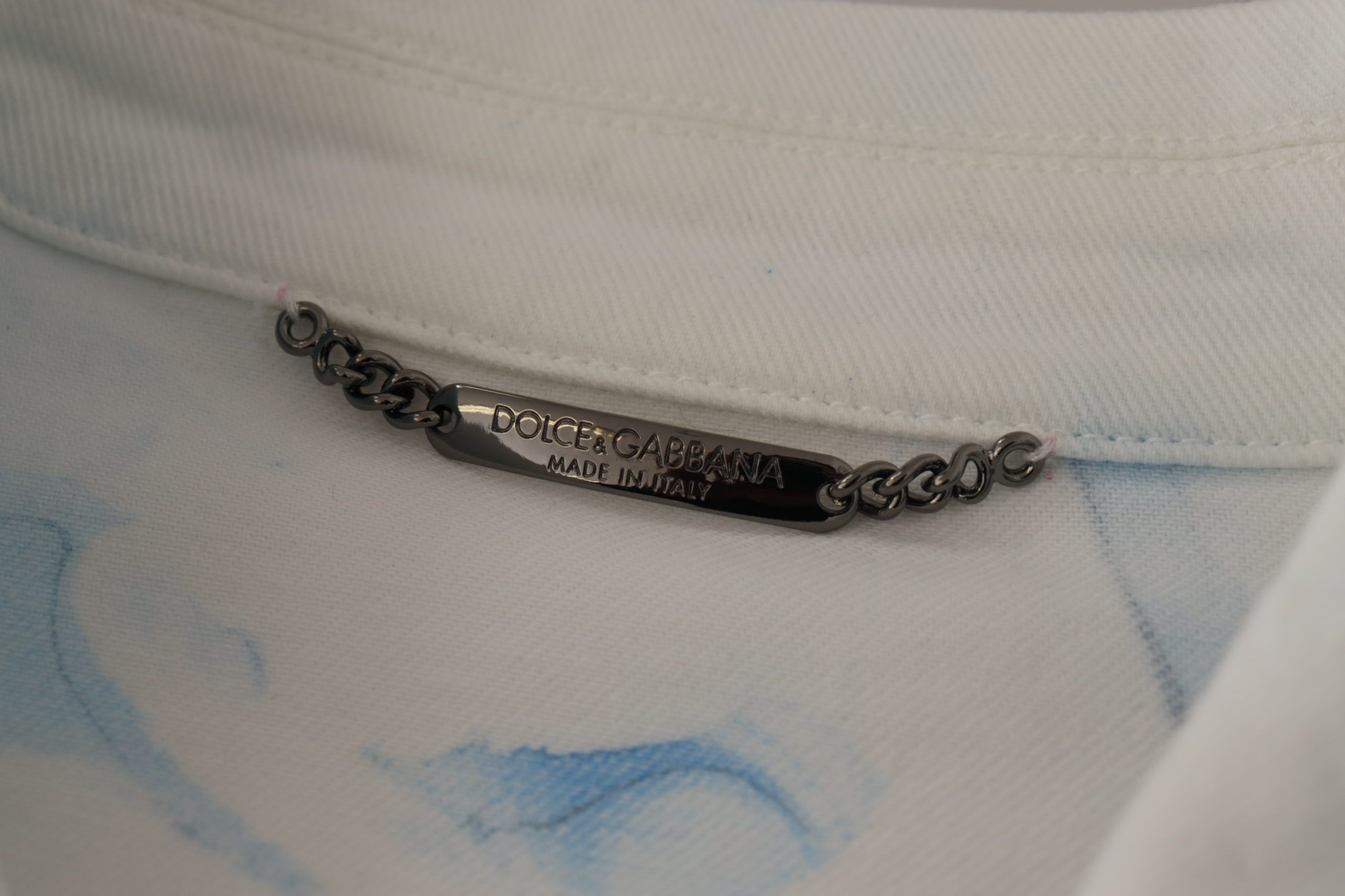 Wit katoenen denimjack met logoborduursel