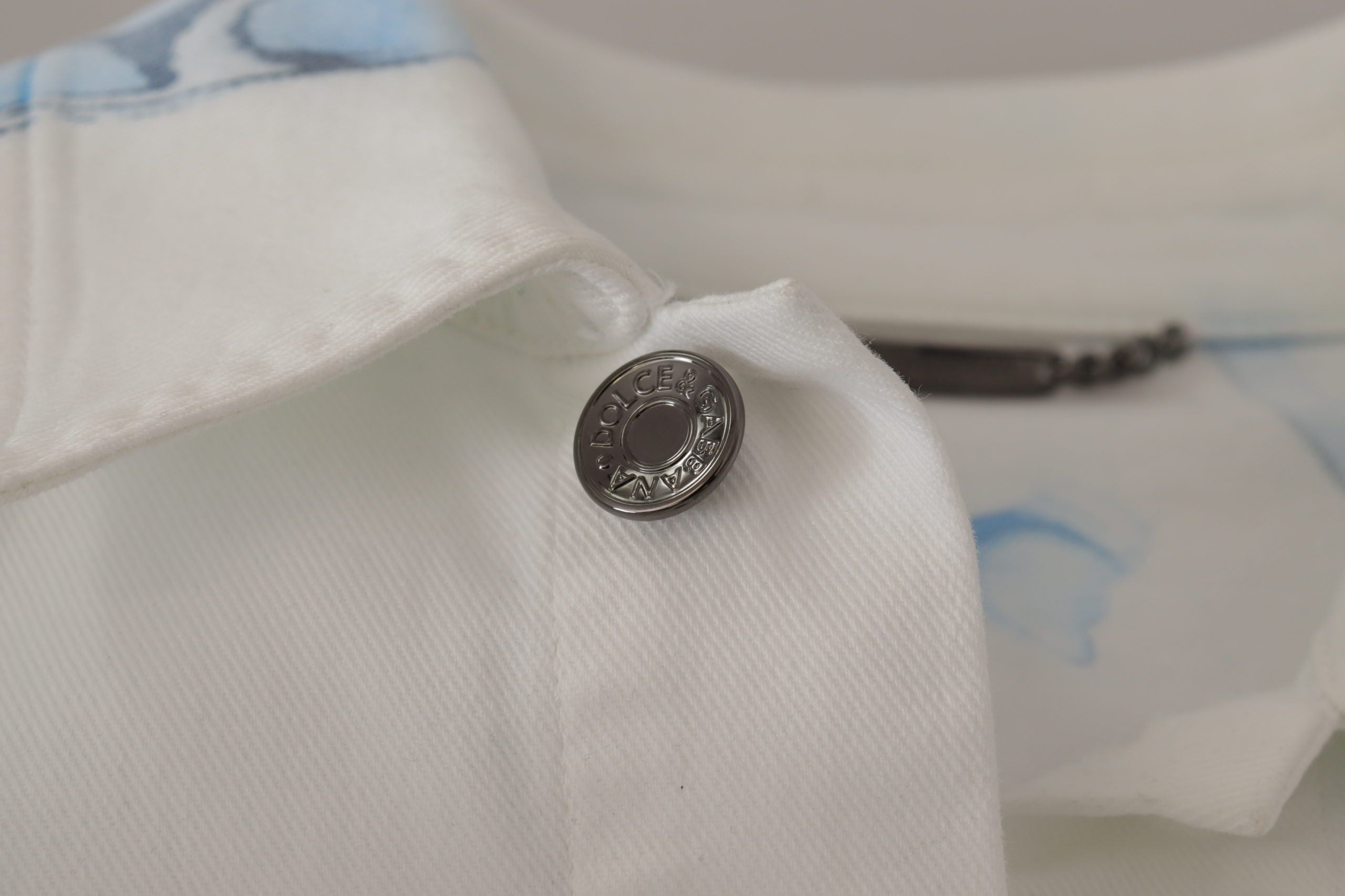 Wit katoenen denimjack met logoborduursel