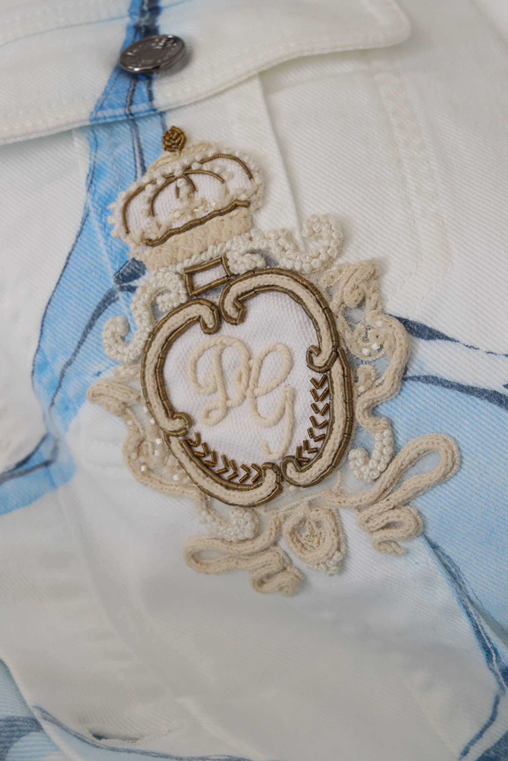 Wit katoenen denimjack met logoborduursel