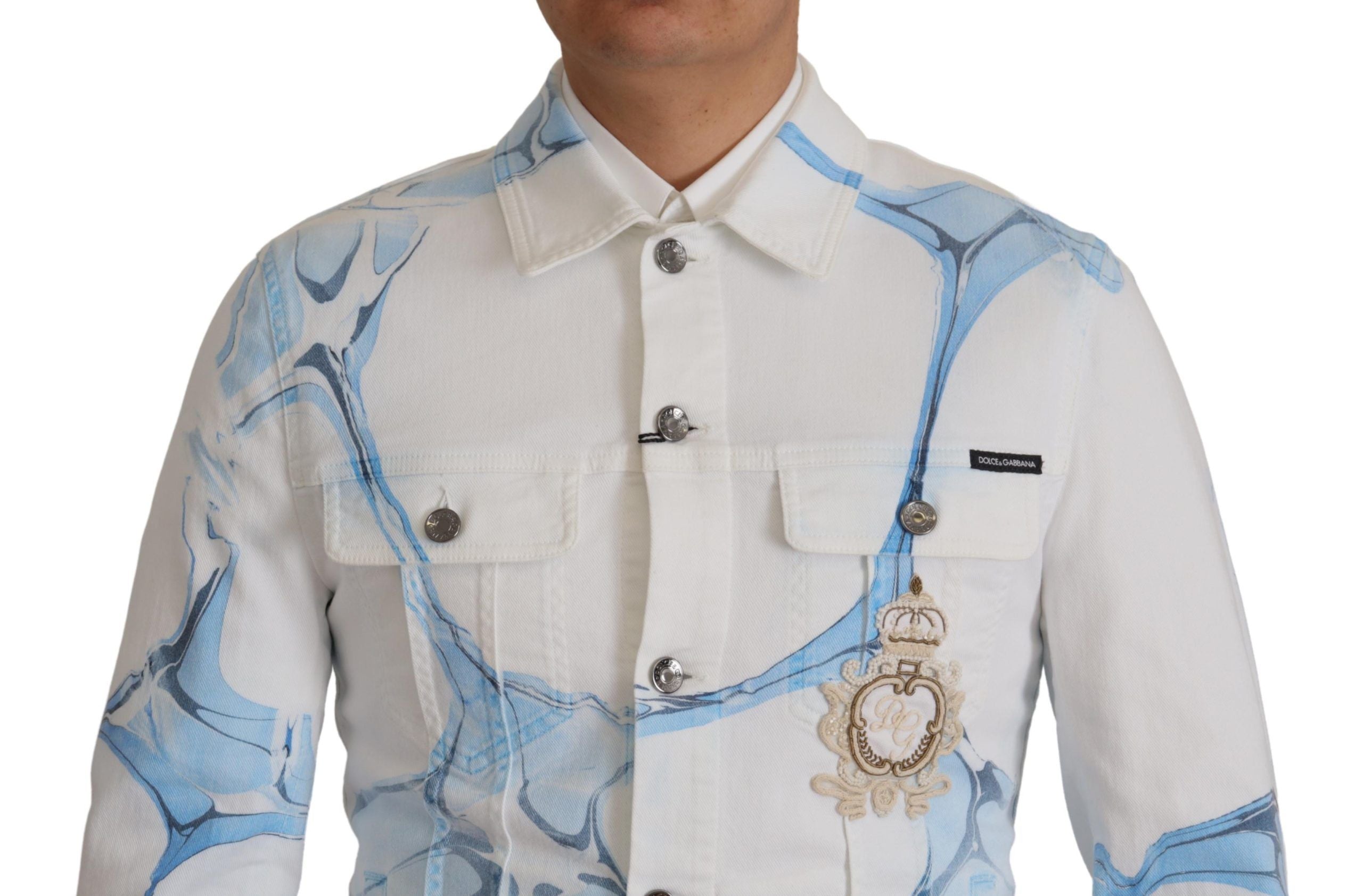 Wit katoenen denimjack met logoborduursel