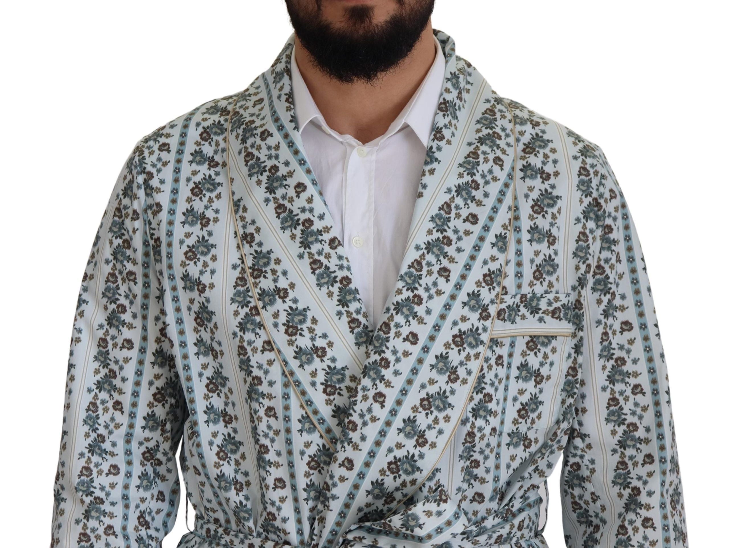 Blauwe katoenen jas met bloemenprint