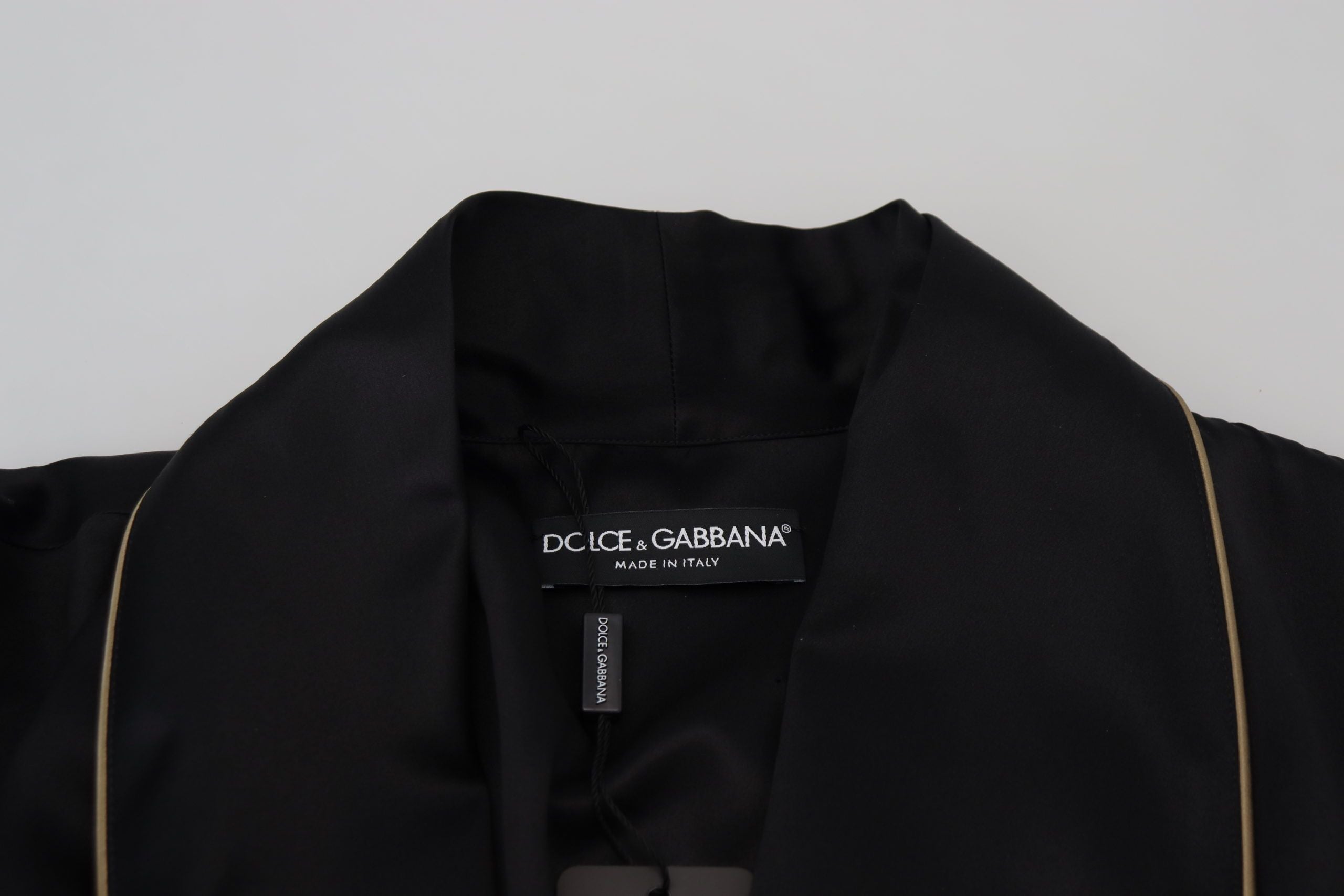 Black 100% Silk Robe Coat Wrap Jacket
