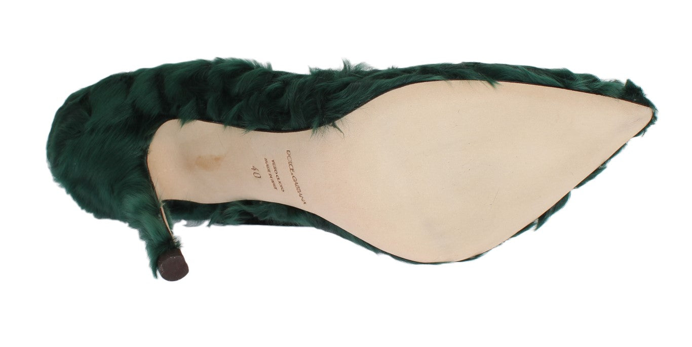 Groene Xiangao lamsbont leren pumps