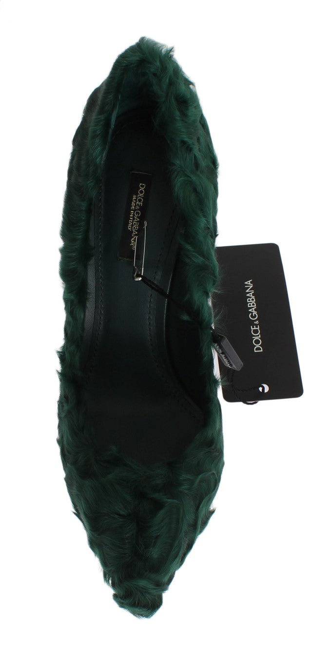 Groene Xiangao lamsbont leren pumps