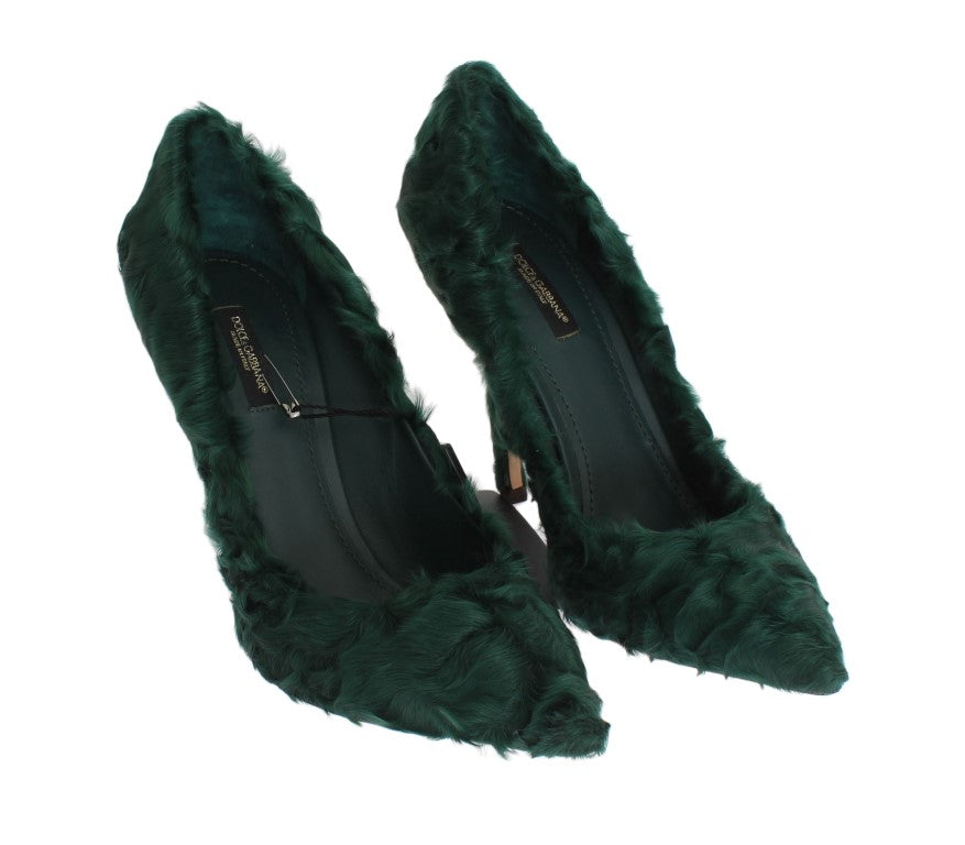Groene Xiangao lamsbont leren pumps