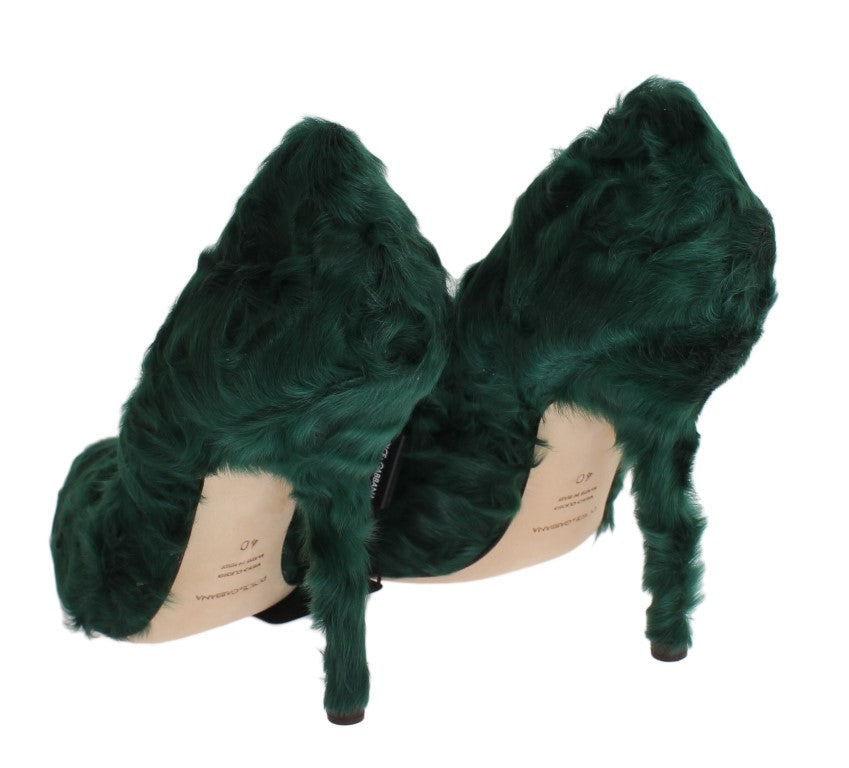 Groene Xiangao lamsbont leren pumps