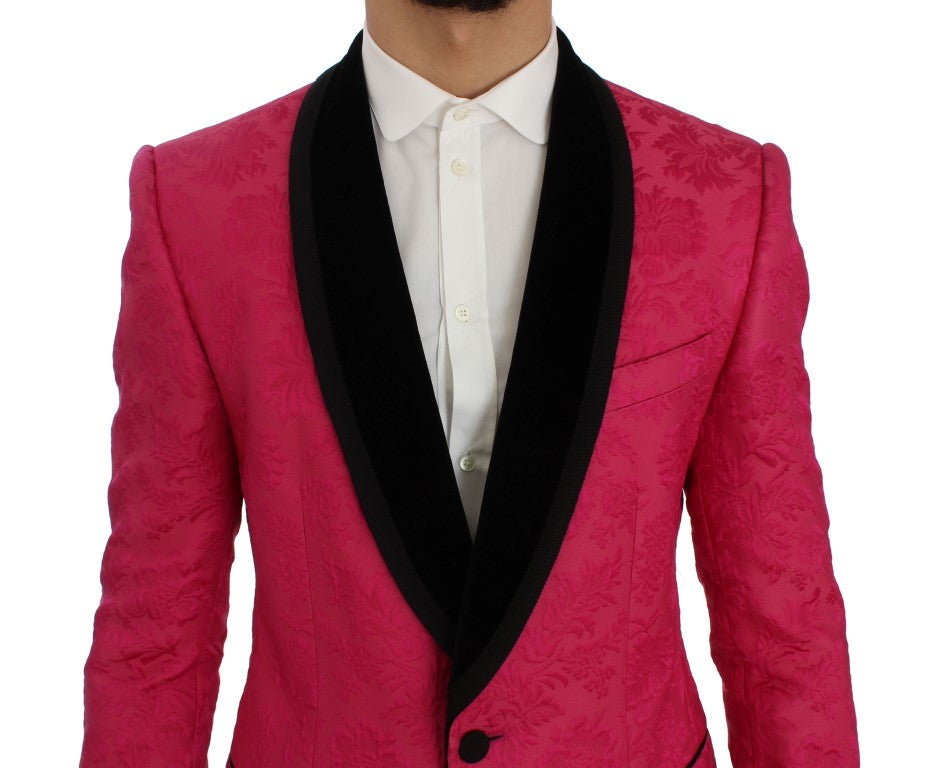 Roze bloemenbrokaat slim blazerjasje