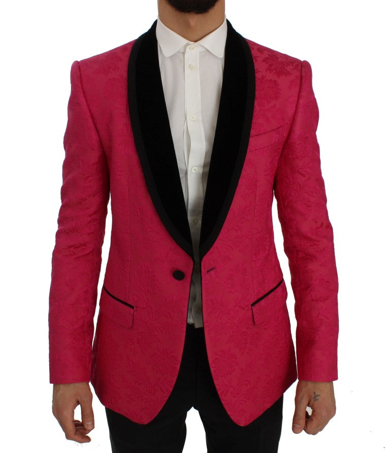 Roze bloemenbrokaat slim blazerjasje