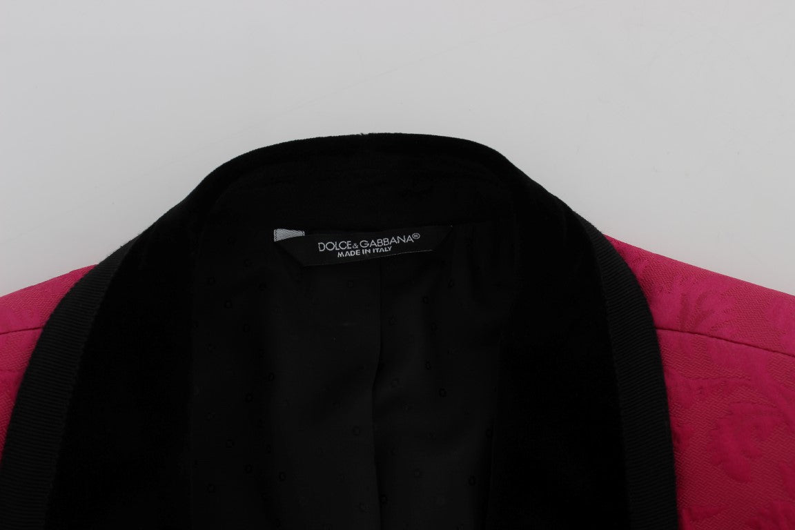 Roze bloemenbrokaat slim blazerjasje