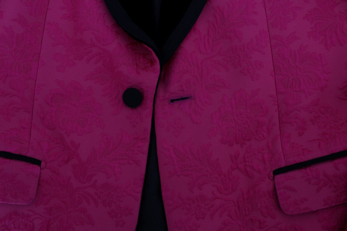 Roze bloemenbrokaat slim blazerjasje