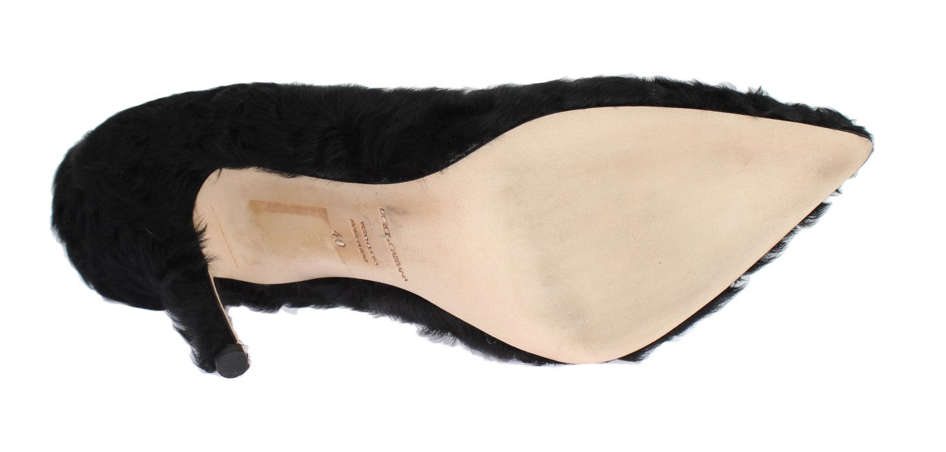Zwarte Xiangao lamsbont leren pumps