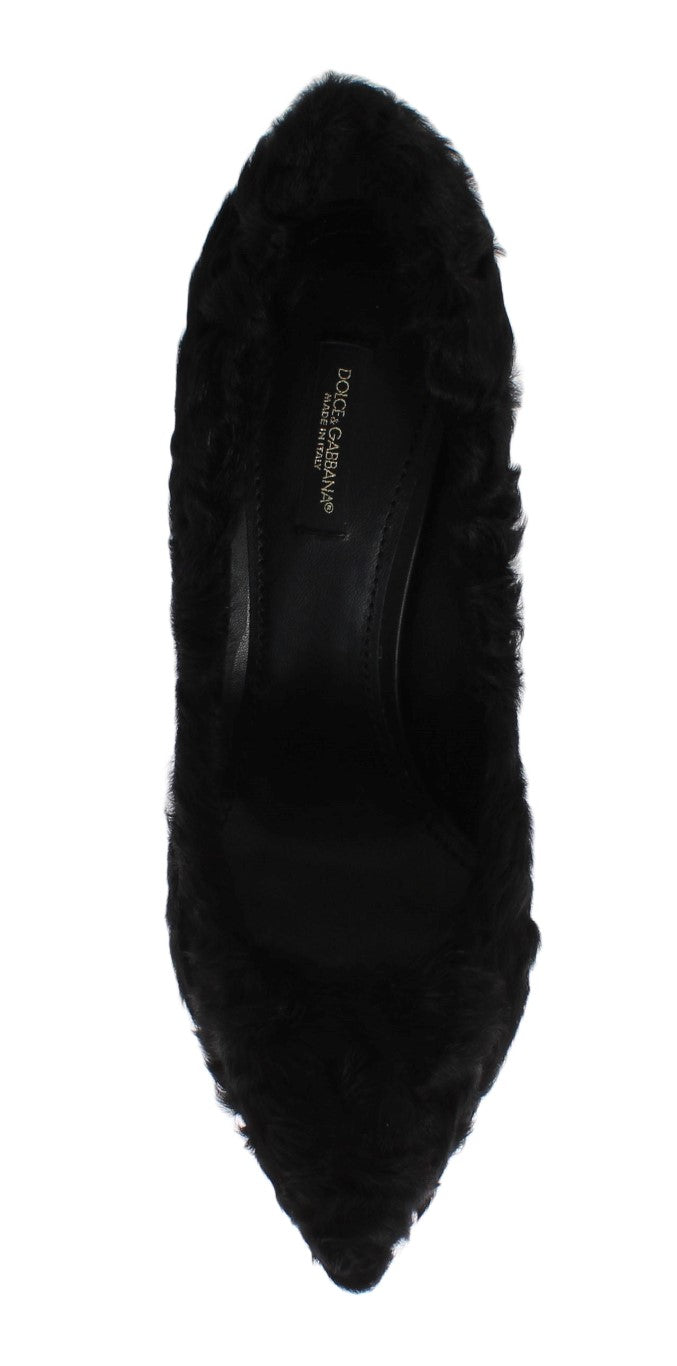 Zwarte Xiangao lamsbont leren pumps