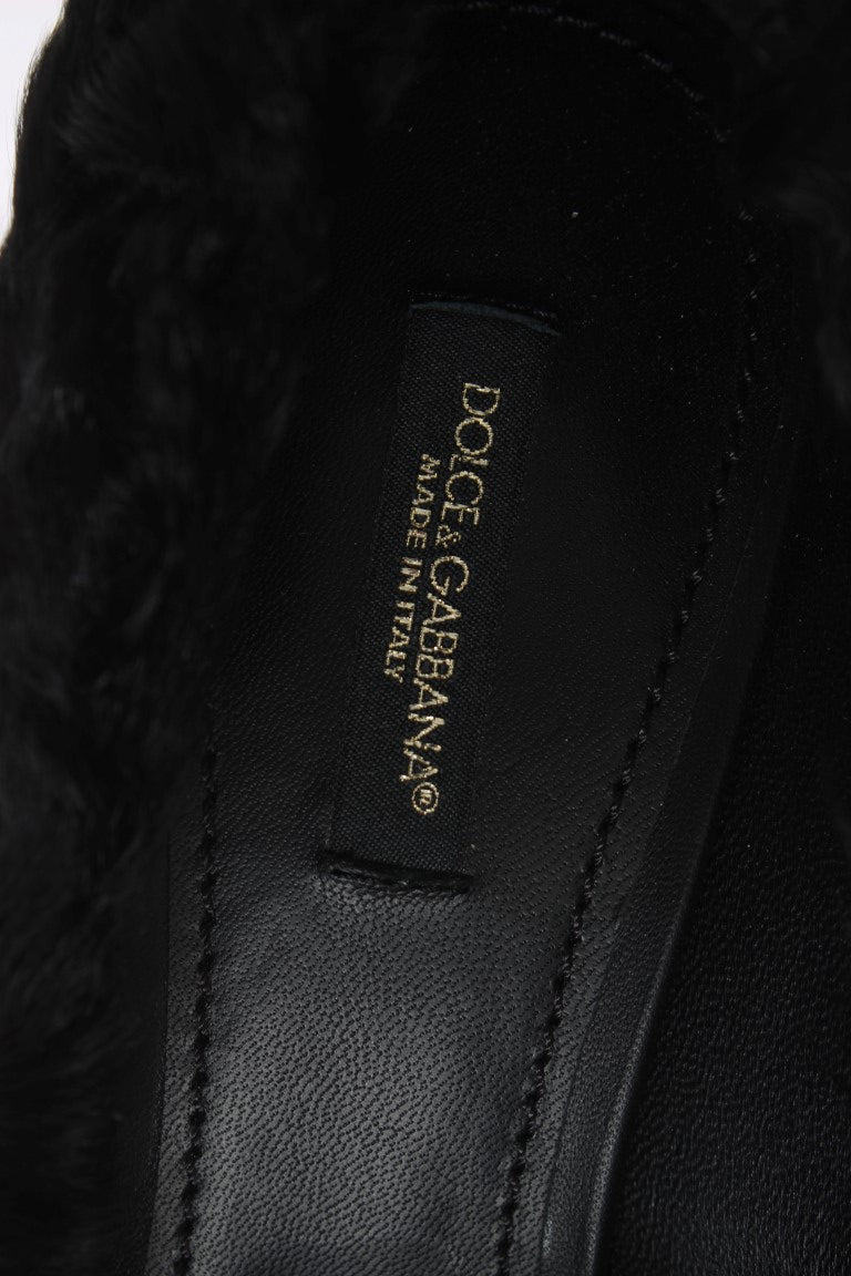 Zwarte Xiangao lamsbont leren pumps