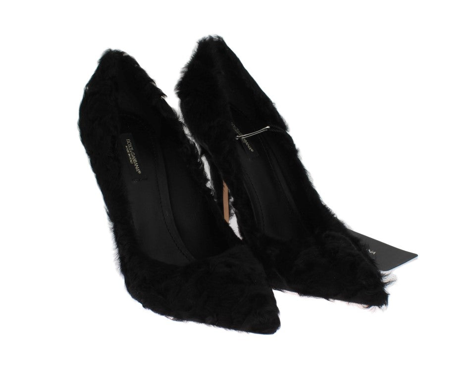Zwarte Xiangao lamsbont leren pumps
