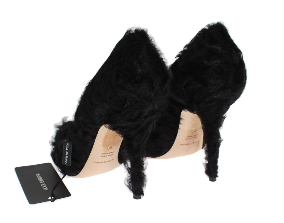 Zwarte Xiangao lamsbont leren pumps