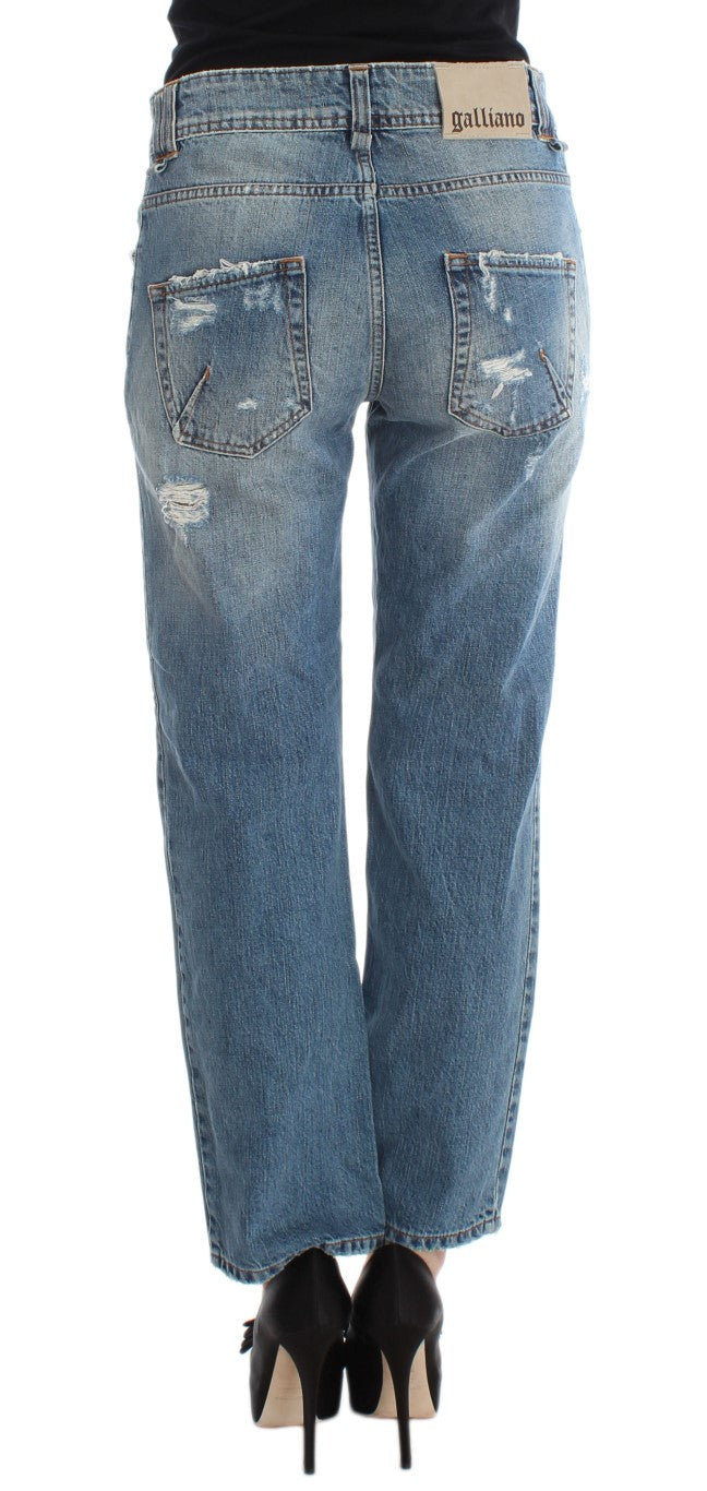 Blauwe katoenen boyfriend-fit cropped jeans
