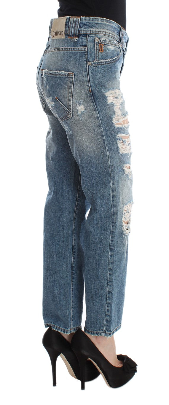 Blauwe katoenen boyfriend-fit cropped jeans