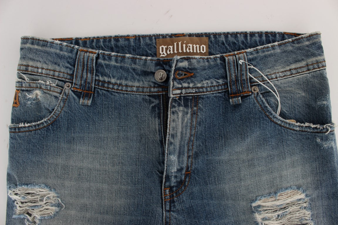 Blauwe katoenen boyfriend-fit cropped jeans