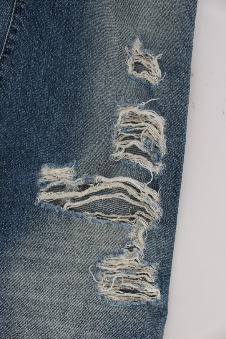 Blauwe katoenen boyfriend-fit cropped jeans