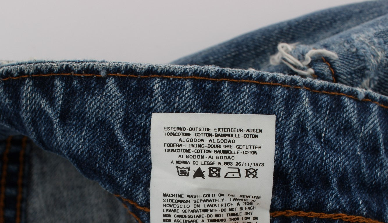 Blauwe katoenen boyfriend-fit cropped jeans