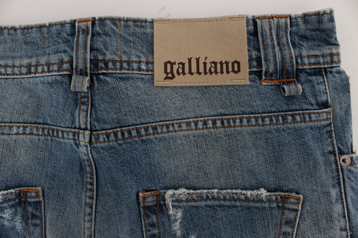 Blauwe katoenen boyfriend-fit cropped jeans