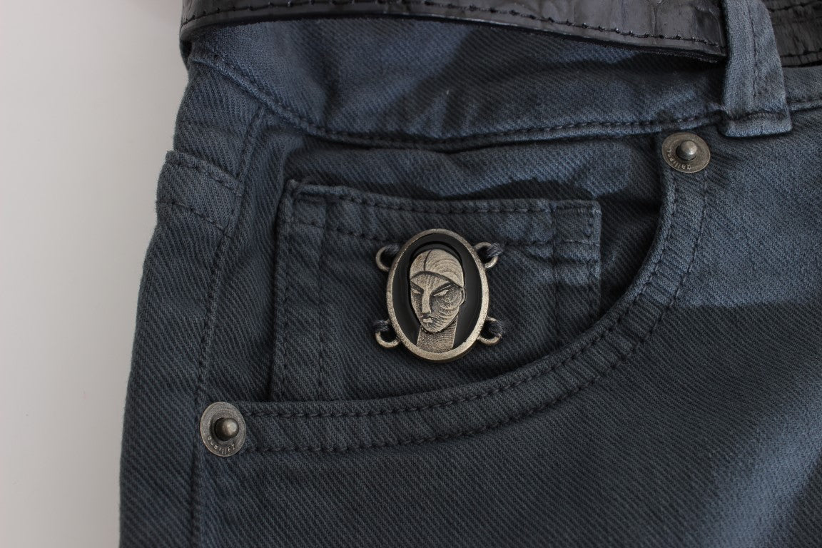 Blauwe jeans met hoge taille en een slim fit van katoenmix