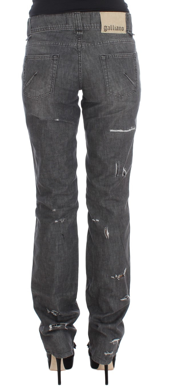 Grijze katoenen gescheurde rechte jeans