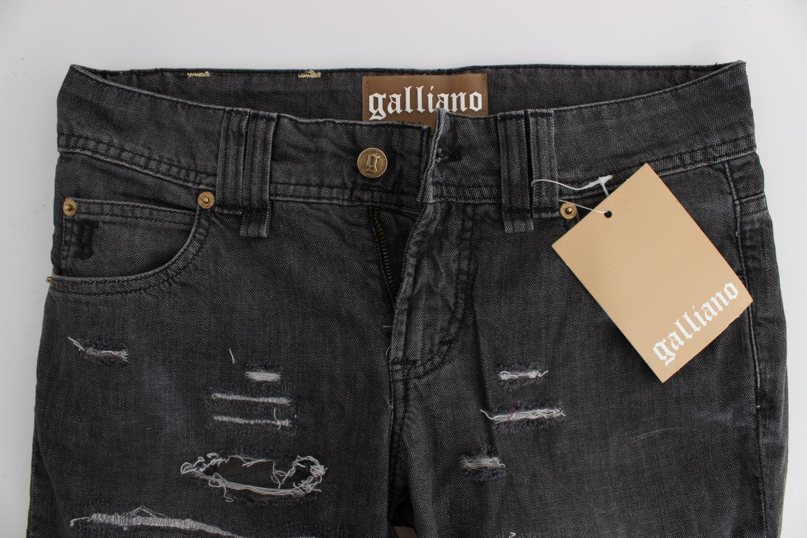 Grijze katoenen gescheurde rechte jeans