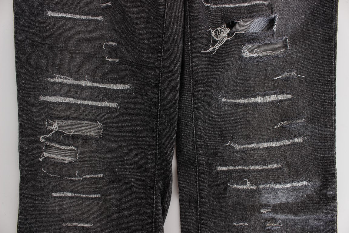 Grijze katoenen gescheurde rechte jeans