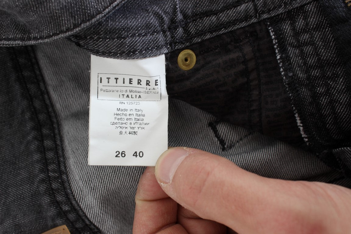 Grijze katoenen gescheurde rechte jeans