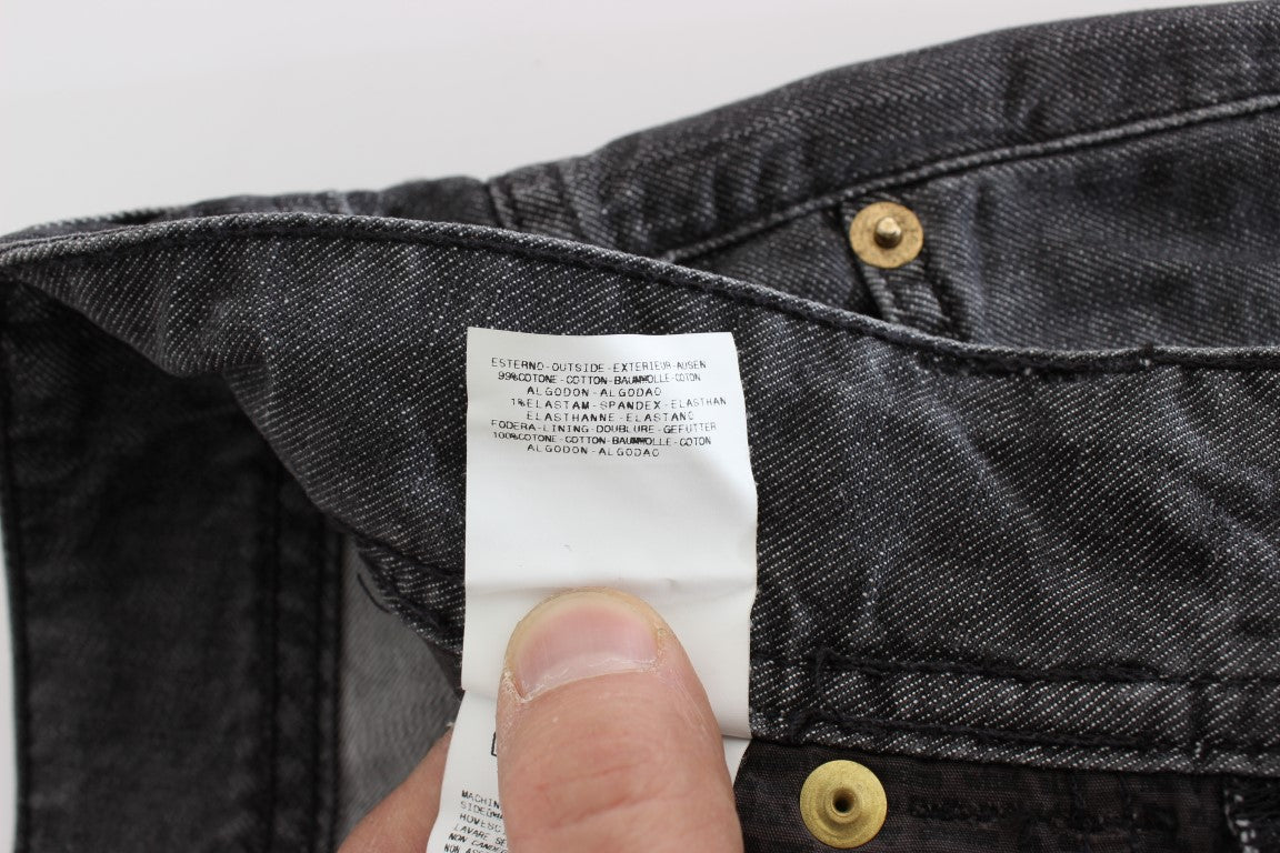 Grijze katoenen gescheurde rechte jeans