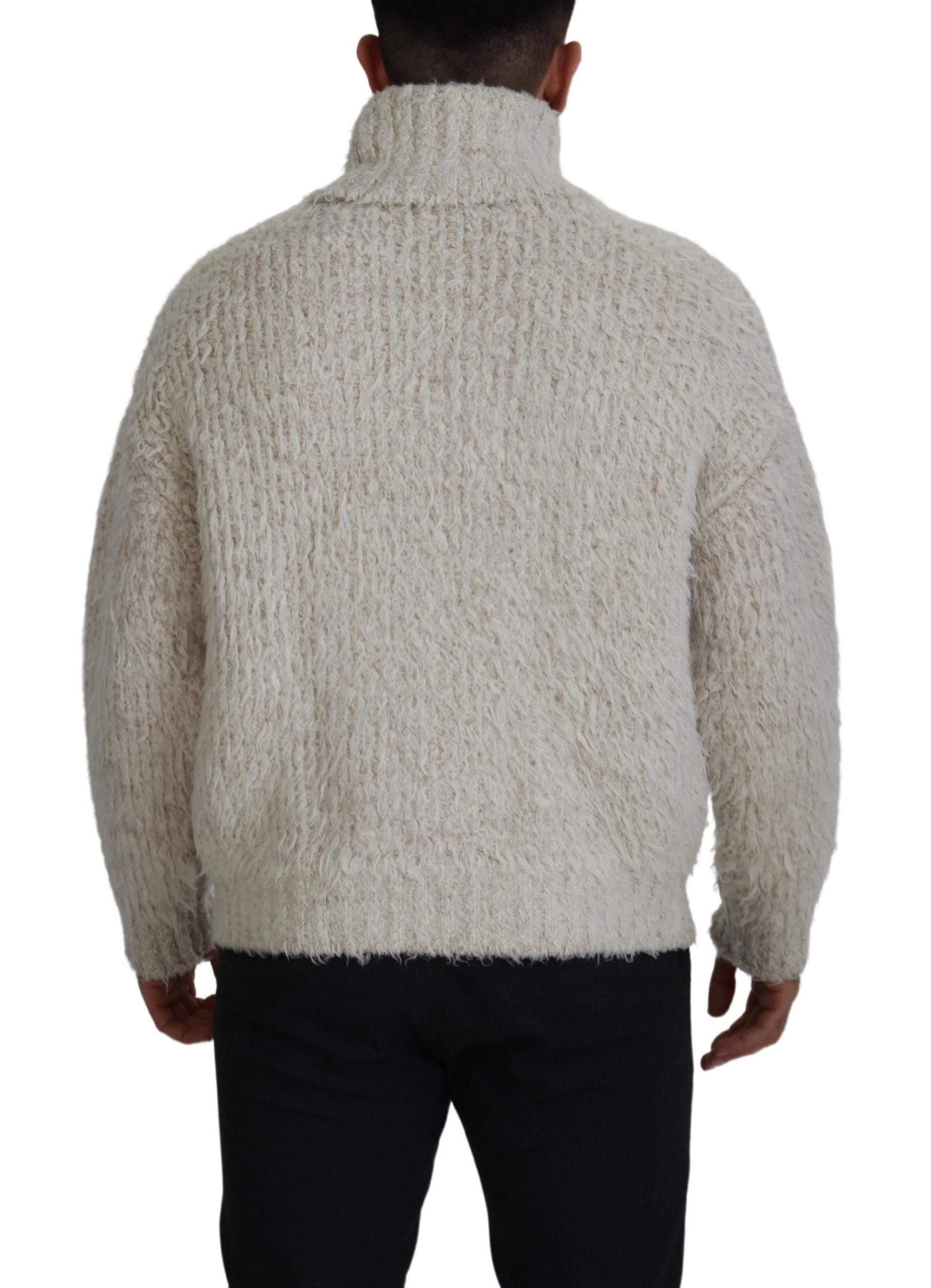 Cream Wool Knit Turtleneck Pullover Sweater