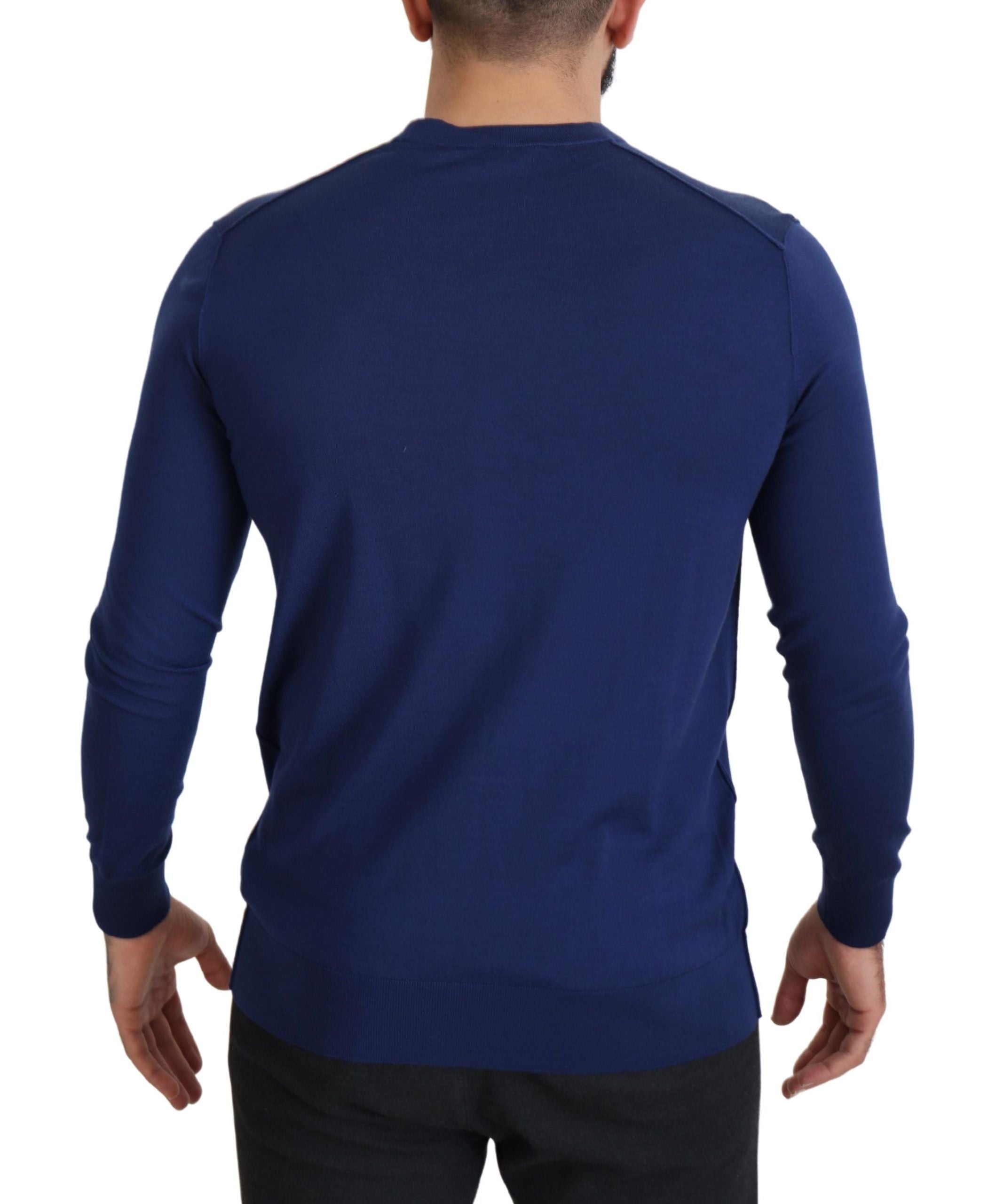 Blauwe wollen V-hals vest met knoopjes