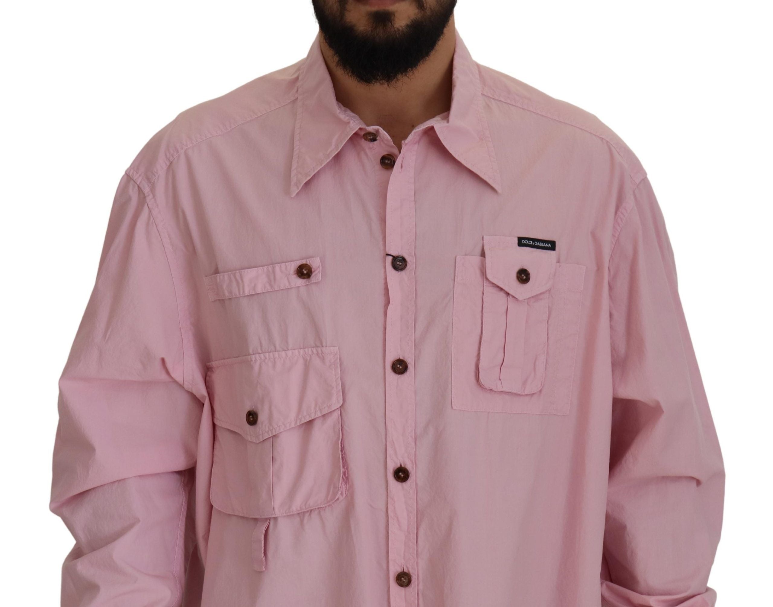 Roze casual overhemd met lange mouwen en knoopjes