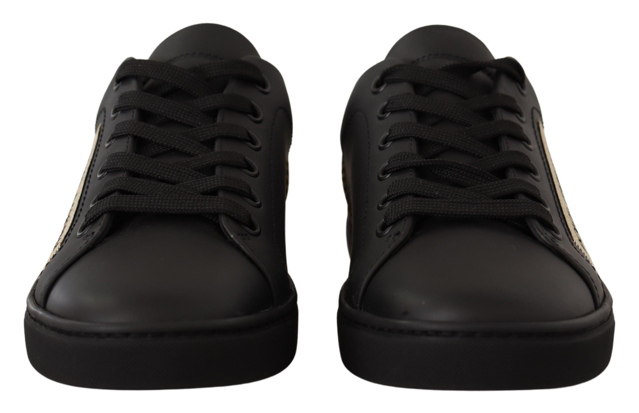 Zwarte gouden leren lage sneakers voor dames
