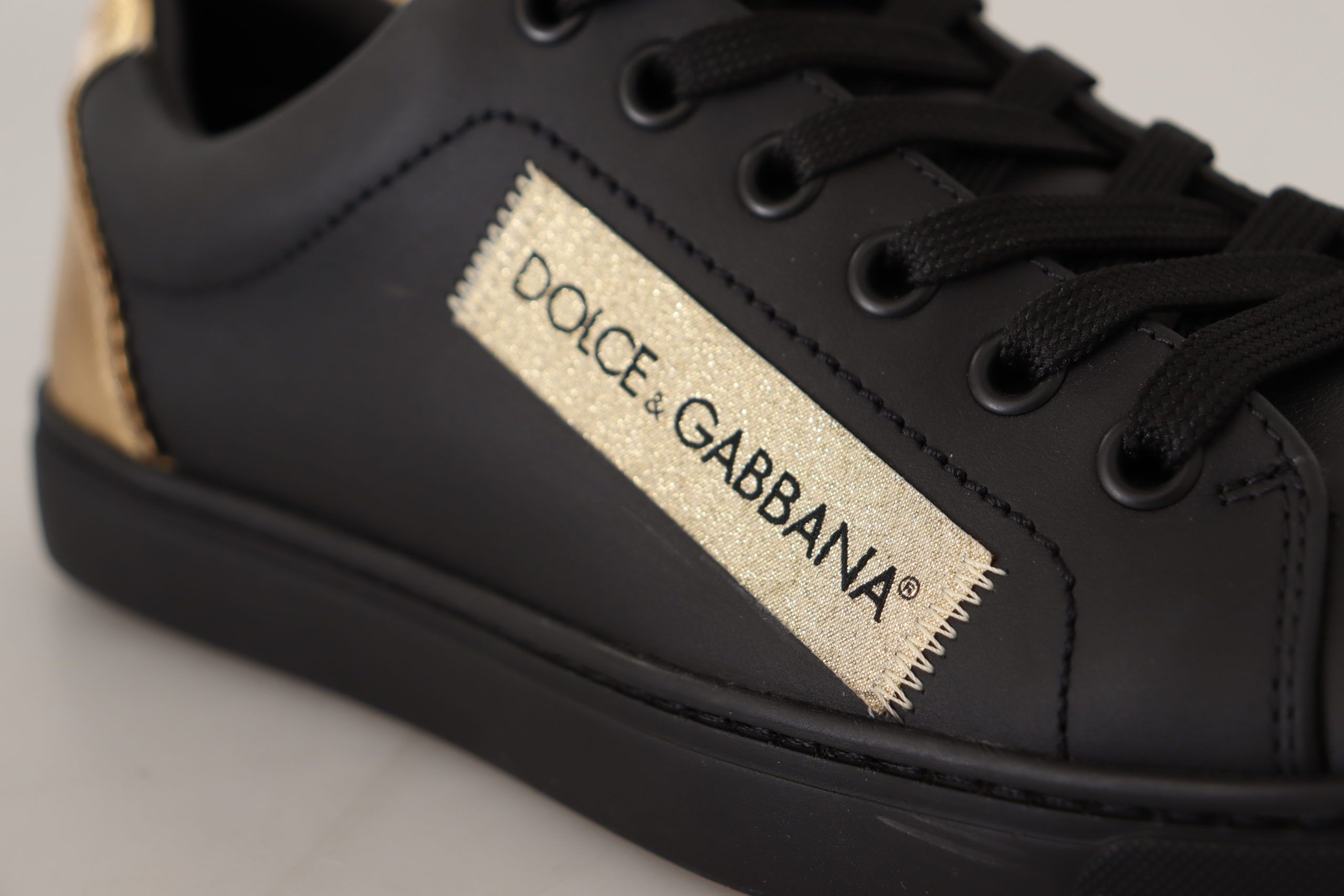Zwarte gouden leren lage sneakers voor dames
