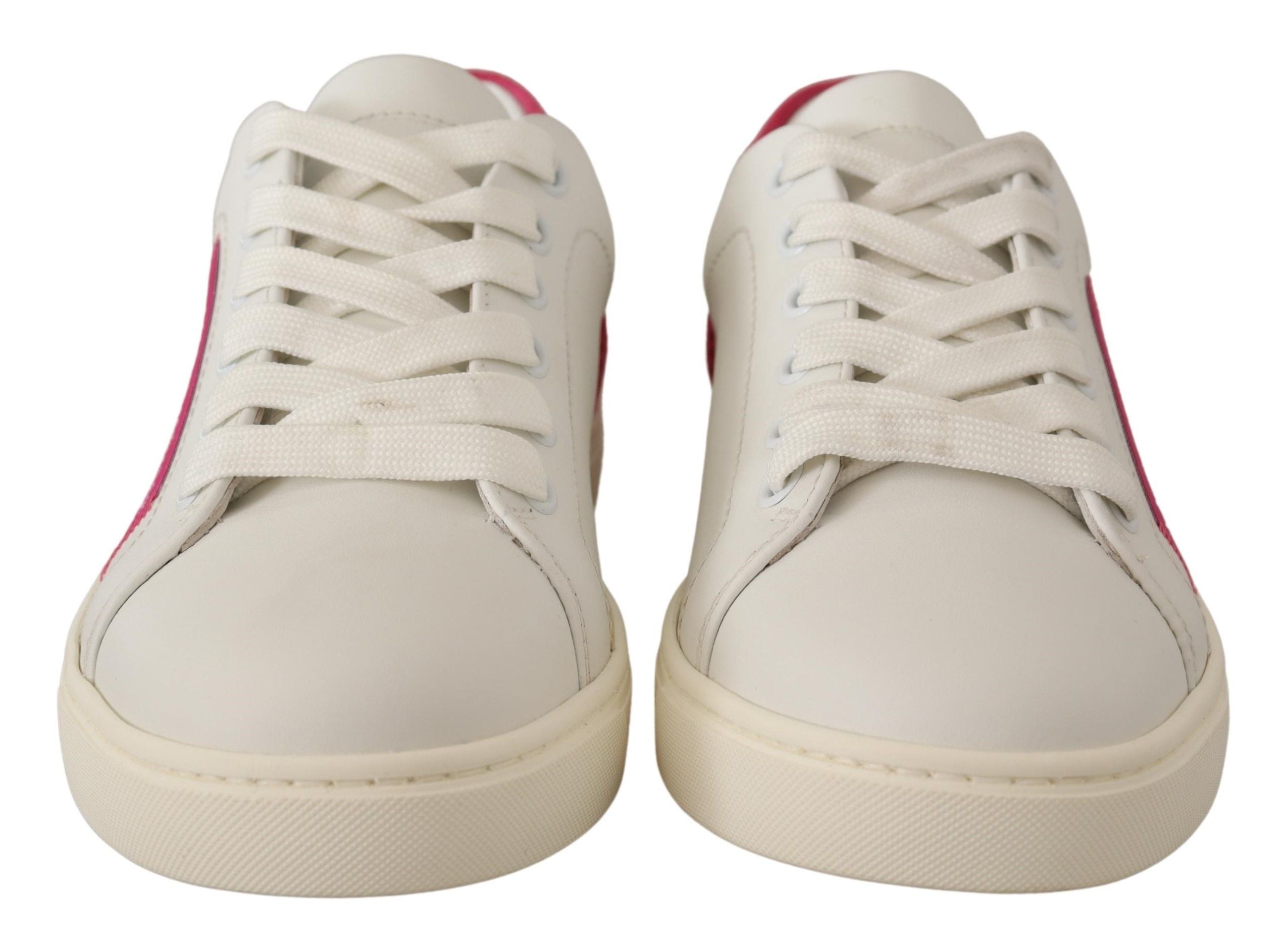 Witte roze leren lage sneakers voor dames