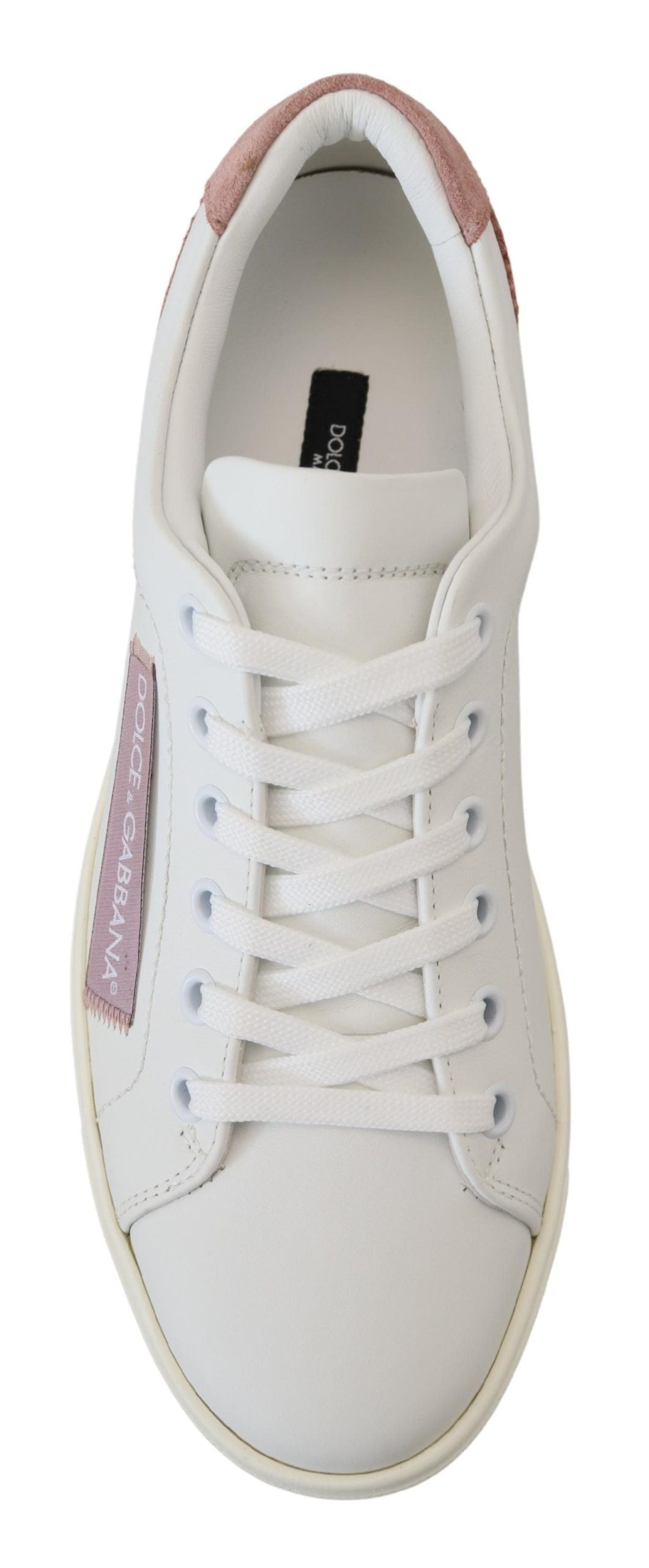 Witte roze leren lage sneakers