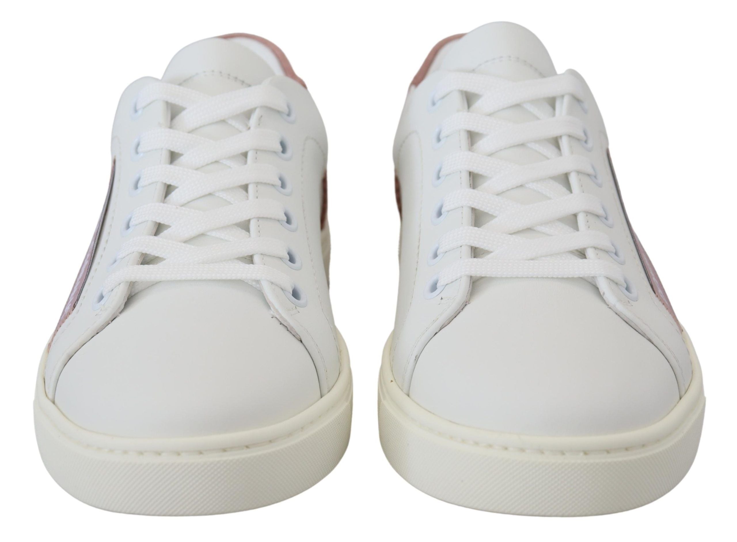 Witte roze leren lage sneakers