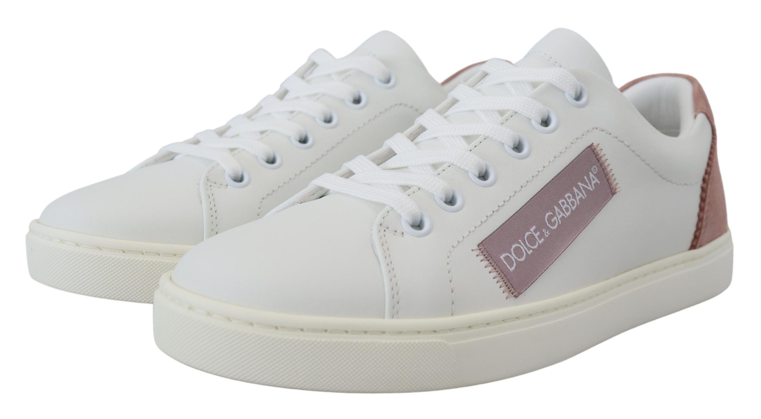 Witte roze leren lage sneakers