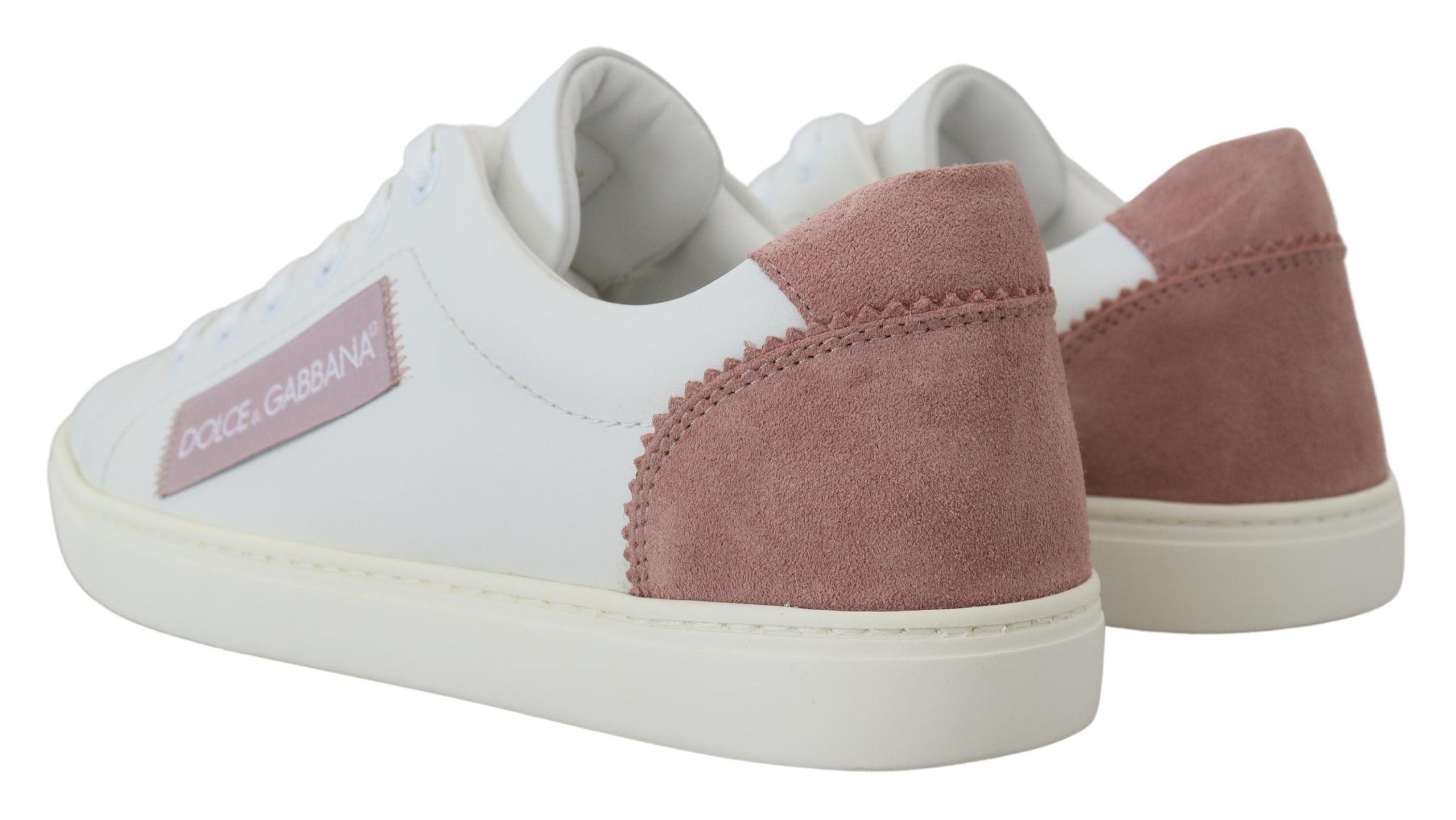 Witte roze leren lage sneakers
