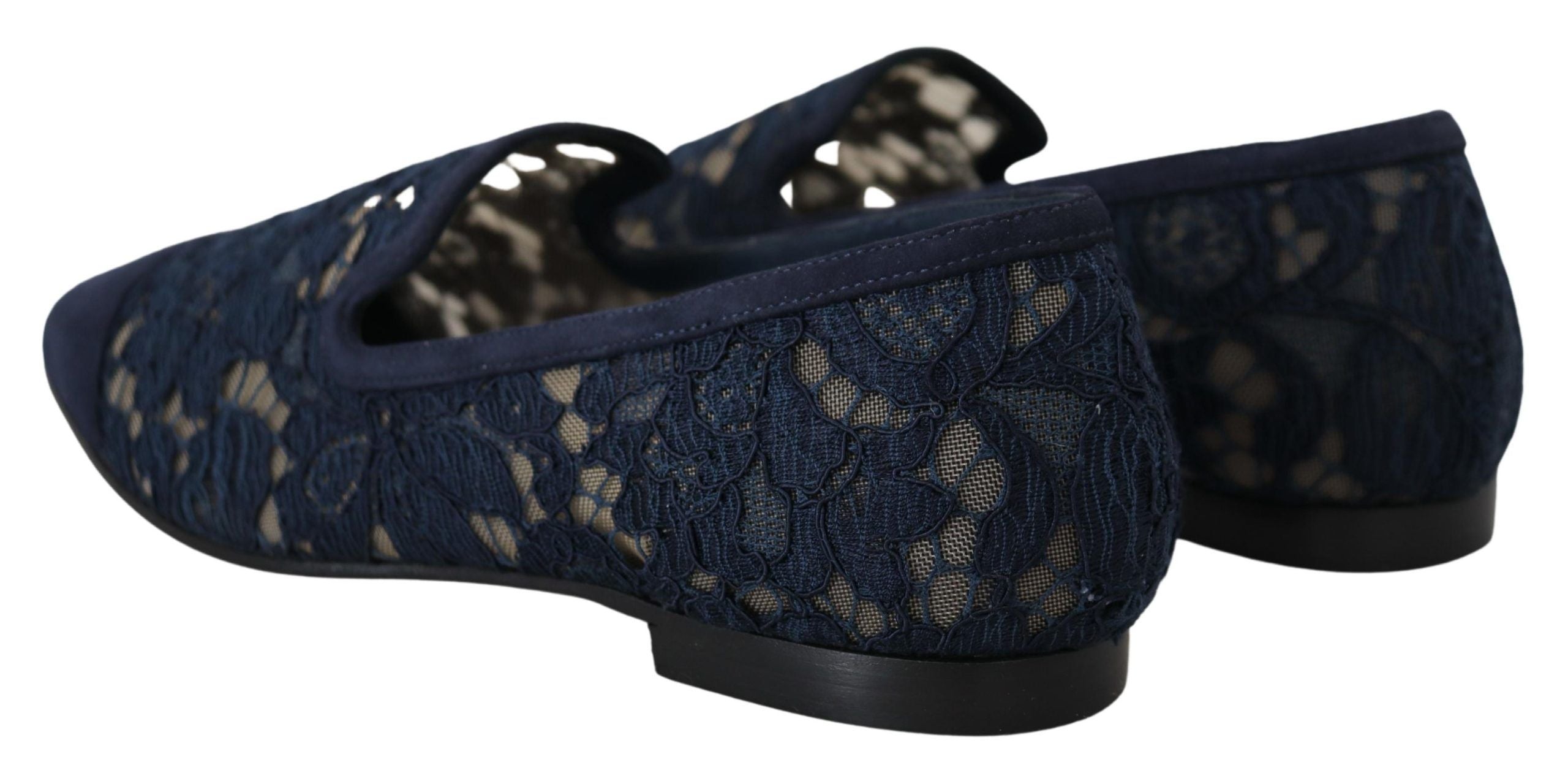 Blauwe bloemenkanten instappers loafers platte schoenen
