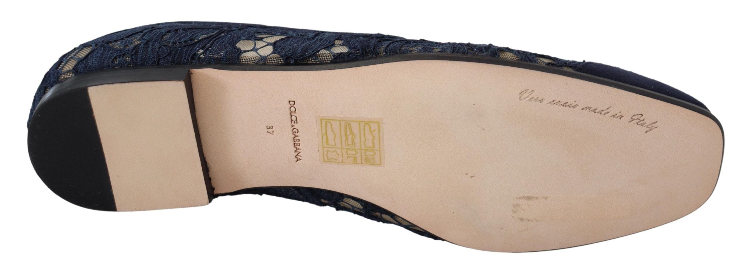 Blauwe bloemenkanten instappers loafers platte schoenen