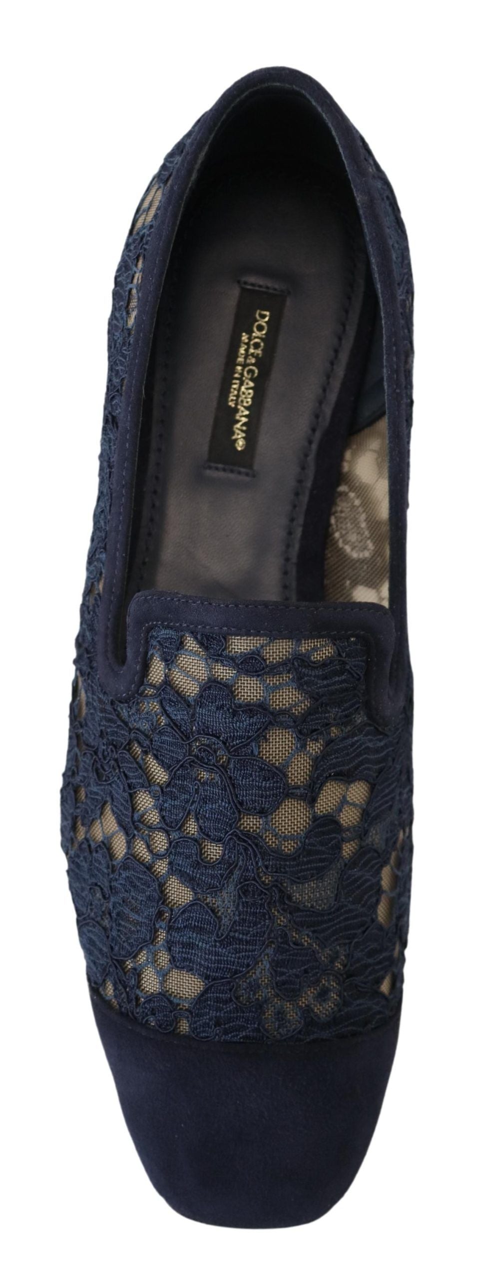 Blauwe bloemenkanten instappers loafers platte schoenen