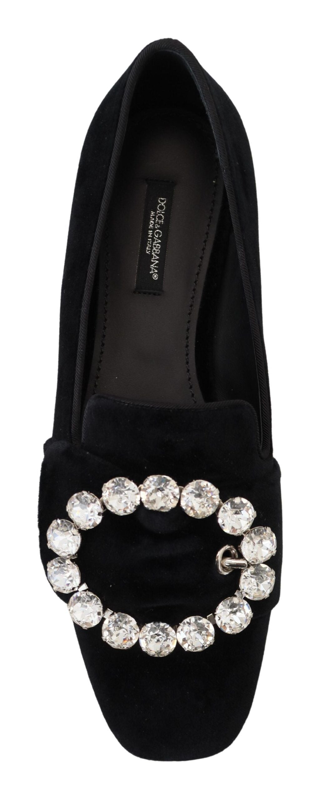 Zwarte fluwelen loafers met kristallen en platte schoenen