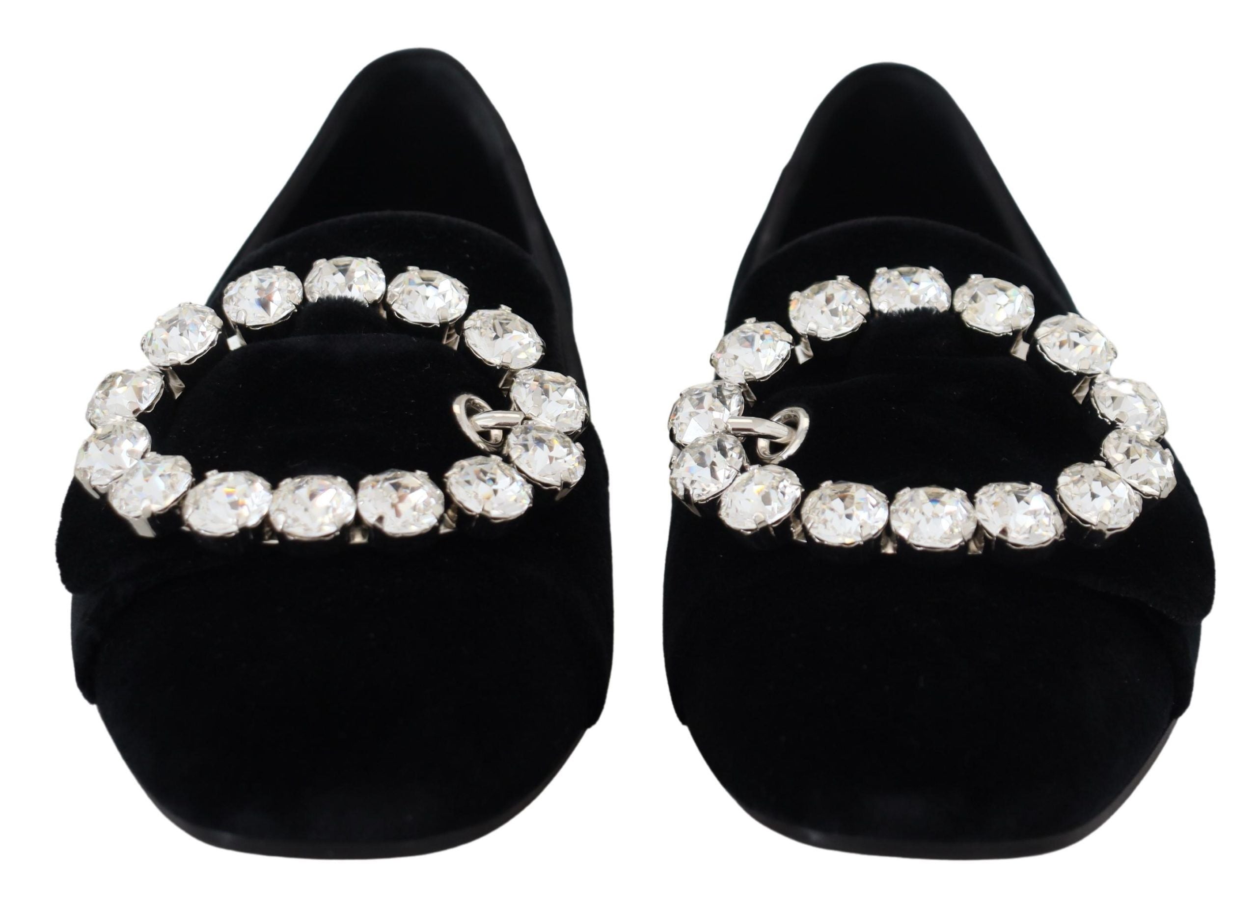 Zwarte fluwelen loafers met kristallen en platte schoenen