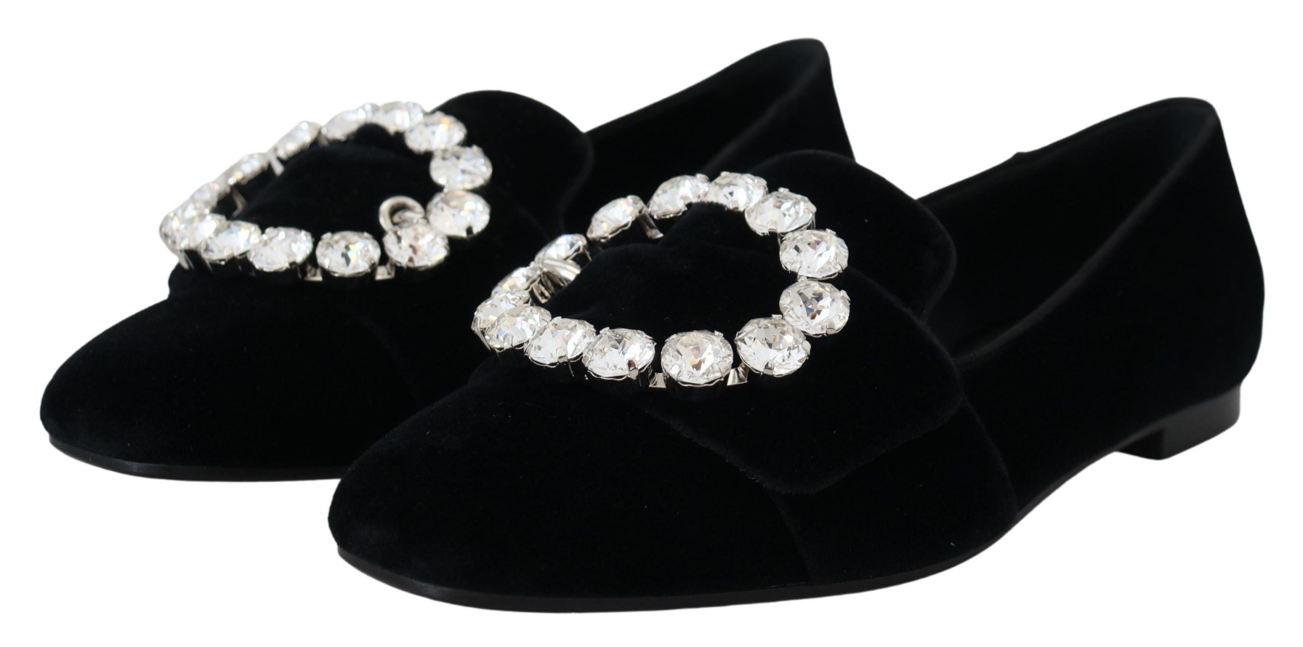 Zwarte fluwelen loafers met kristallen en platte schoenen