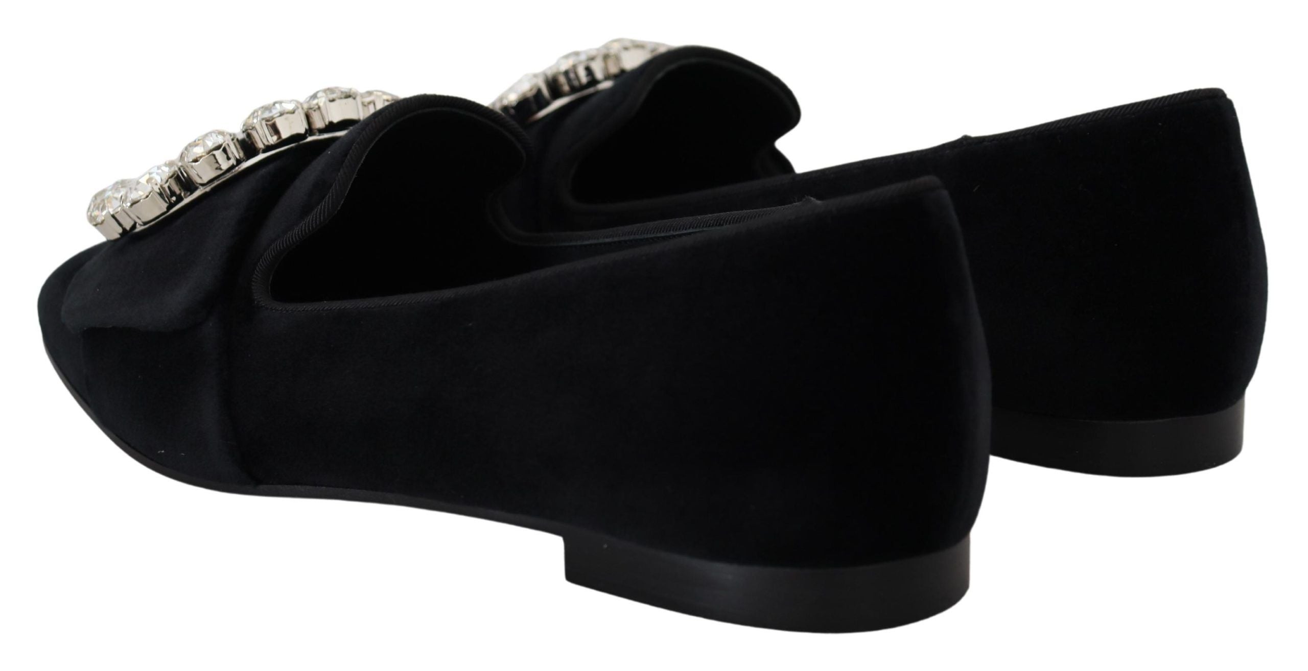 Zwarte fluwelen loafers met kristallen en platte schoenen